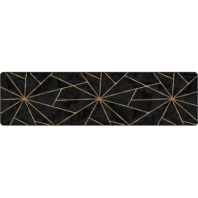 Перящ се килим, черно и златисто, 80x300 см, противоплъзгащ