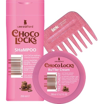 Lee Stafford Choco Locks maska na vlasy 200 ml + šampón 250 ml + hrebeň Tek Afro Comb darčeková sada
