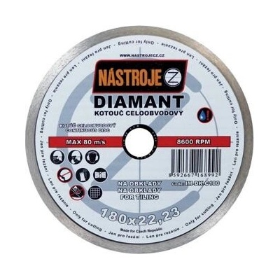 Nástroje cz Kotouč diamantový celoobvodový 180 x 1,6 x 22,2 mm IM-DK-C180