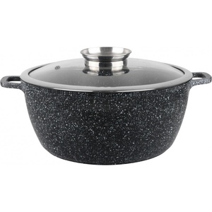 Voltz Тенджера с капак Oliver Voltz OV54318C28, Ø28x12.5 см, 6.5 л, Лят алуминий, Керамично мраморно покритие, Черен (OV54318C28)