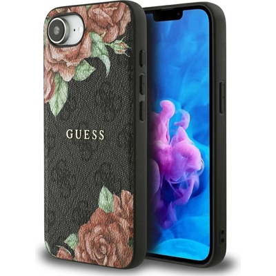 GUESS Калъф Guess 4G Flowers Print MagSafe за iPhone 16e - черен (3666339453336)