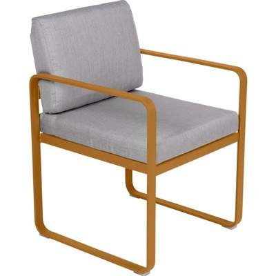 Fermob Bellevie s hnědou podnoží Šedá čalouněná zahradní židle