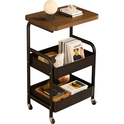 Servírovací stolek dřevo kov ořech černá NoBi VERMONT – Zboží Dáma