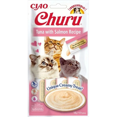 Inaba - Churu Puree - Лакомство за котки нежен крем с риба тон и сьомга 4 бр в опаковка х 14гр