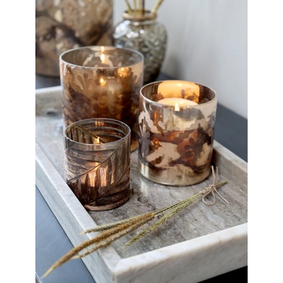 Mocca antik skleněný svícen na čajovou svíčku Grindi - Ø 9*10 cm - Chic Antique