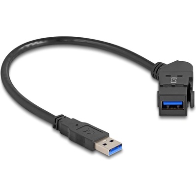 Delock USB 5 Gbps гайка за монтаж на панел тип А с кабел тип А, огънат на 45 с 30 cm кабел, черен