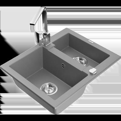 Carlos гранитна кухненска мивка с 1, 5 отделения с кухненски смесител Rita, сив - 6518-71-670300-00 (6518-71-670300-00)