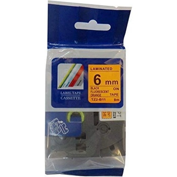 Pro Brother Съвместима лента с Brother TZ-B11/TZe-B11, сигнал 6mm x 8m, черен печат/портокал. база (TZeB11)