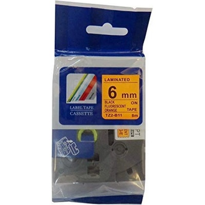 Compatible Съвместима лента с Brother TZ-B11/TZe-B11, сигнал 6mm x 8m, черен печат/портокал. база (TZeB11)