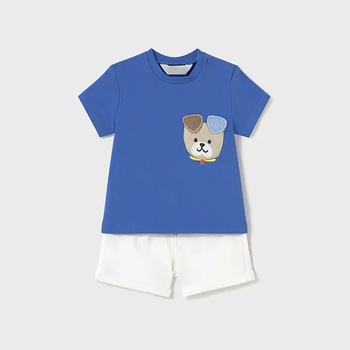 Mayoral Комплект къс панталон в мръсно бяло и синя тениска с кученце за бебе момче Майорал