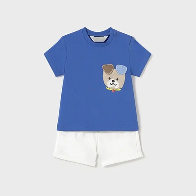 Mayoral Комплект къс панталон в мръсно бяло и синя тениска с кученце за бебе момче Майорал