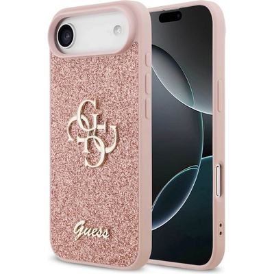 GUESS Силиконов (TPU) калъф за iPhone 17 Air - Guess PU Fixed Glitter 4G Metal Logo Case (розов) (GUHCP17MHG4SGP)