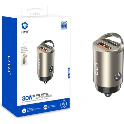 LITO Зарядно за кола - Lito (IN-C03) - 1x USB, 1x Type-C, 60W, бързо зареждане, ултра-мини & елегантен дизайн, универсално - Gunmetal
