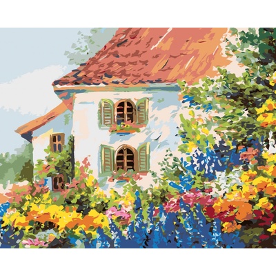 Zuty Malování podle čísel Dům v květinové zahradě 80 x 100 cm vypnuté plátno na rám