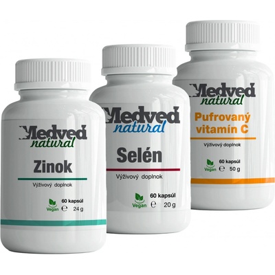 Medveď Natural Zinok 60 kapsúl + Selén 60 kapsúl + Vitamín C pufrovaný 60 kapsúl