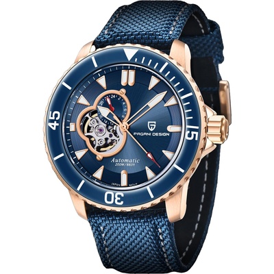 Pagani Мъжки часовник Pagani Design Segnity, Автоматичен, Неръждаема стомана, Син / Розово Злато (PD-1674-BLUE-ROSEG)