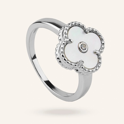 SilveAmo Stříbrný prsten Perleťový čtyřlístek se zirkonem KK2PF283