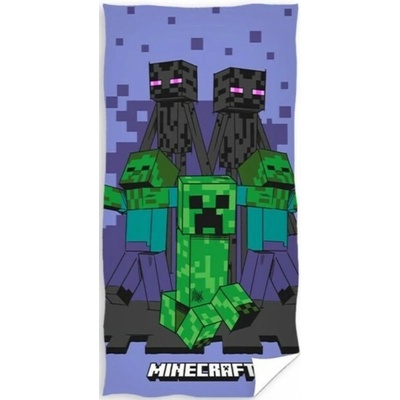 Carbotex detská plážová bavlnená osuška Minecraft fialová 70 x 140 cm