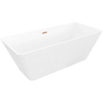 Mexen Tava свободностояща оребрена вана 170 x 75 см, бяла, преливна четкана мед - 52851707500-65 (52851707500-65)