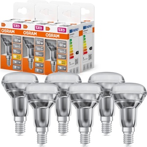 OSRAM LED Star R50 LED lamp for E14 base, reflector lamp, GL, 350 lumens, warm white (2700K), replacement for conventional 60W light bulbs, not dimmable, pack of 6 - 4058075616417