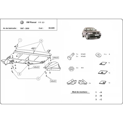 Scut Motor - Румъния Метална кора под двигател volkswagen passat от 1997 до 2000 (73585)