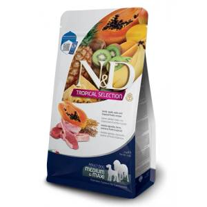 Farmina N&D Dog Grain Free Tropical Selection Adult Medium & Maxi Lamb and Tropical fruits - суха храна за кучета над 1 година от средни и едри породи с агнешко, спелта, овес и тропически плодове - 2 кг, Итал