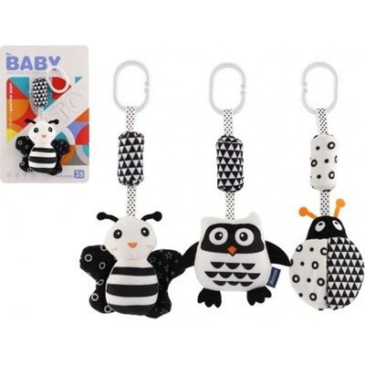 Teddies Hrkálka/vešiak na postieľku/plyšová mačka 30cm čiernobiela 3 druhy