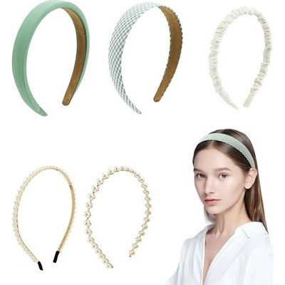 Bekecidi 5ks módní vlasové pásky pro ženy, bílé perlové měkké polstrované protiskluzové vlasové