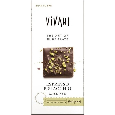 Vivani Horká čokoláda 75% pistácie a espresso Bio 80 g