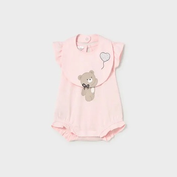 Mayoral Комплект къс гащеризон и лигавник бебешко розово за новородено момиче с мече Mayoral
