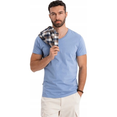 Basic bavlnené modré tričko s V-výstrihom V20 TSBS-0237