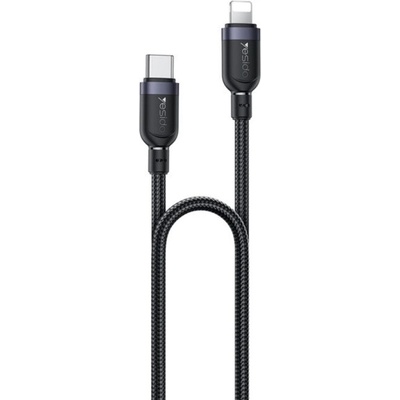 Yesido CA189 opletený nabíjací a dátový USB-C na Lightning 1,2m černý