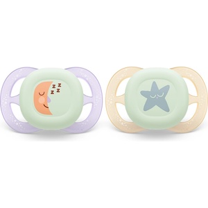 Philips Ортодонтични залъгалки за новородени Philips Avent Ultra Start Night 0-2 м, два броя дизайн луна/звезда