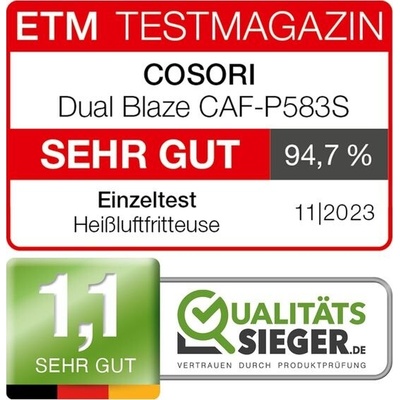 Horkovzdušná fritéza COSORI XXL, Dual Blaze, 6,4 l (1,8 kg) WiFi připojení, fritéza s 12