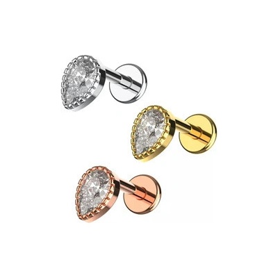 Piercingate Labreta slza s kamínkem PLA00296 Růžové zlato