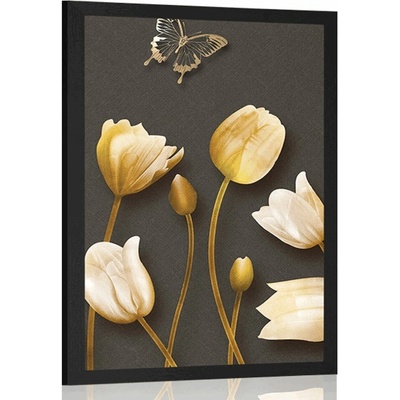 Plakát tulipány se zlatým motivem - 20x30 black