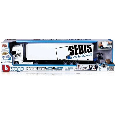 Bburago HAULERS LIFT & LOAD M-B Actros kamion s přívěsem + příslušenství 1:43