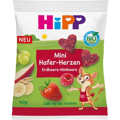 HIPP BIO ovocno-obilné srdiečka Jahoda - Malina 40 g