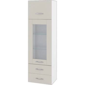 ИРИМ Колона над плот с витрина хоризонтална врата и две чекмеджета Сити БС-101 бяло гладко / сатен 40 см