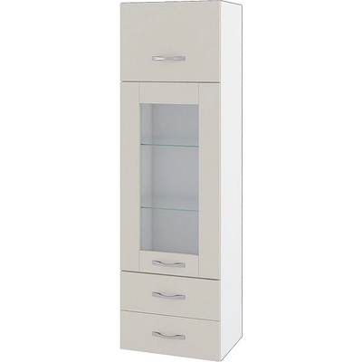 ИРИМ Колона над плот с витрина хоризонтална врата и две чекмеджета Сити БС-101 бяло гладко / сатен 40 см