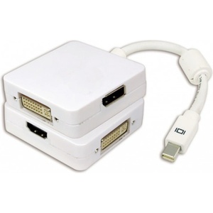 DeTech Преходник DeTech, Mini DisplayPort(м) към DVI, HDMI, VGA(ж), бял (df18157)