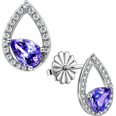 Zlaton Náušnice bílé zlato kapka pecky 1.3cm 2.3g s tanzanity 1.31ct a diamanty 0.24ct N04082603598