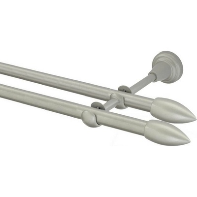 OK-GarnýžeCZ Garnýž kovová dvouřadá 16mm Špice double stříbrná mat 360 cm do stěny / na tunýlek - bez kroužků
