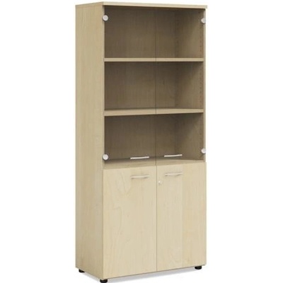 Economy Policová skriňa BASIC, kombinovaná so sklom, so zámkom, 80x40x182,1cm, breza