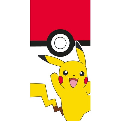 Carbotex Dětská plážová osuška POKÉMON POKÉBALL A PIKACHU červeno bílá 70 x 140 cm