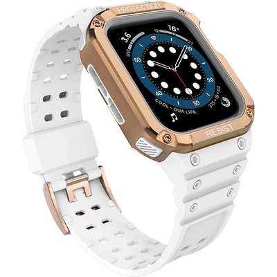 HQWear Комплект каишка + кейс HQWear за Apple Watch 7/6/5/4/3/2 / SE (41/40/38mm), Бял + Розов (5907769311789)