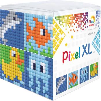 Pixelhobby Комплект от 4 мозайки с пиксели XL, Pixelhobby, Куб - Водни животни (24109)