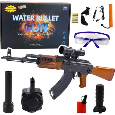LeanToys Puška AK pro vodní kuličky, hydrogelové mířidla, příslušenství, brýle 96 cm, LEAN Toys