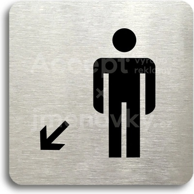 ACCEPT Piktogram WC muži vlevo dolů - stříbrná tabulka - černý tisk bez rámečku