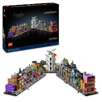 Harry Potter The Magic Shops of Diagon Alley - Miniature Street to Display - 12 Collectible Microfigures Including Harry Potter, Draco Malfoy, Hermione Granger - Gift for Adults 76444